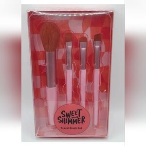 Ulta Sweet Shimmer PINK Travel Brush Set Face Eye Shadow Curved Angled Liner New